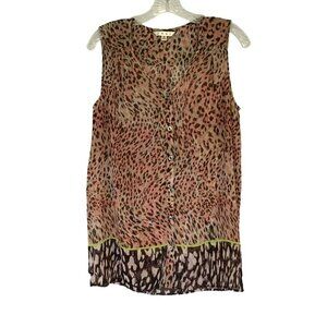 CAbi Sleeveless Blouse Button Front V-Neck Tunic Leopard Print Women's Sz Small